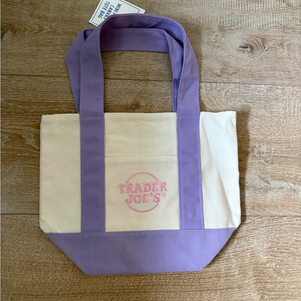 Trader Joes Cream and Lavender Canvas Tote Bag